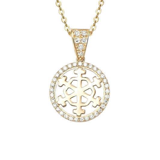 14k solid gold snowflake necklace with 1.3mm zircons