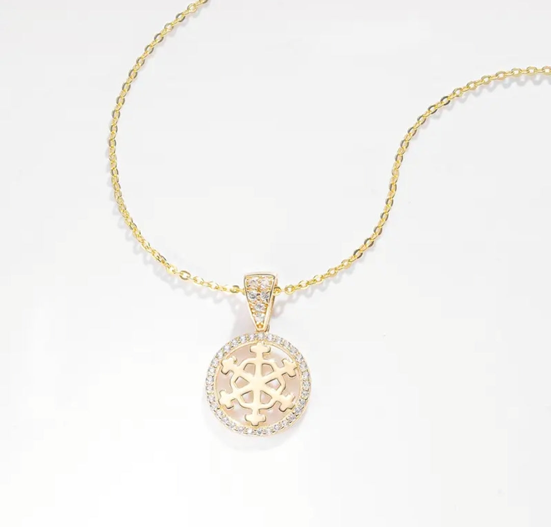 14k solid gold snowflake necklace with 1.3mm zircons