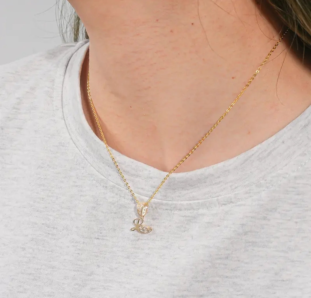 14k solid gold love necklace with 1.3mm zircons