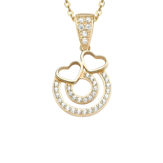 14k solid gold double heart necklace with 1.3mm zircons
