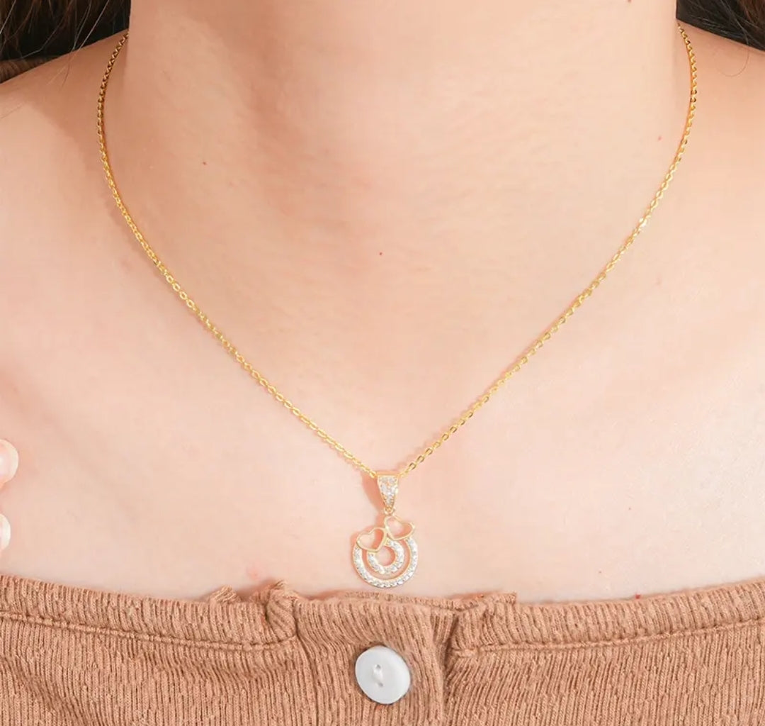 14k solid gold double heart necklace with 1.3mm zircons