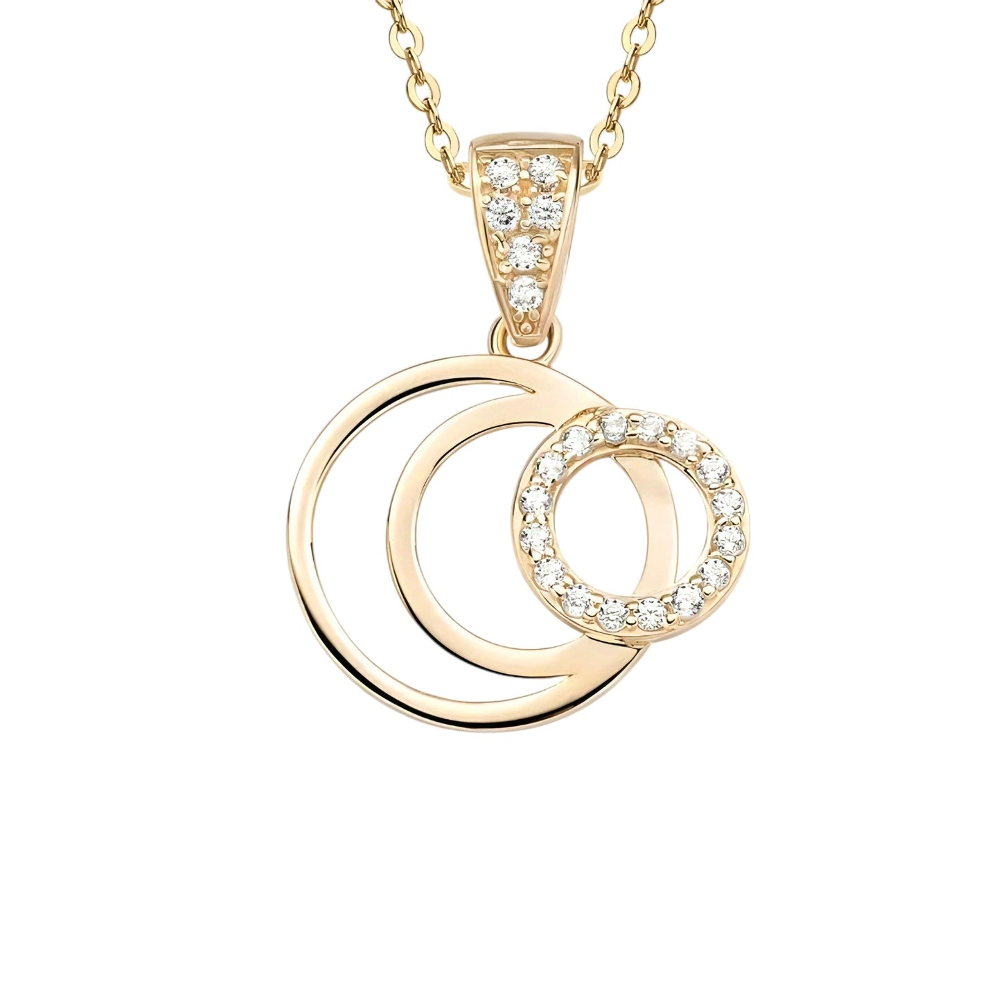 14k solid gold triple circle necklace with 1.3mm zircons