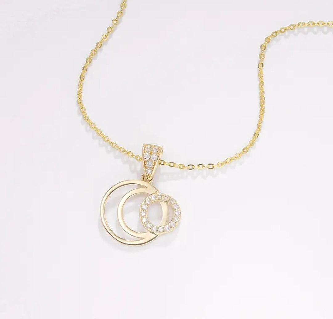 14k solid gold triple circle necklace with 1.3mm zircons