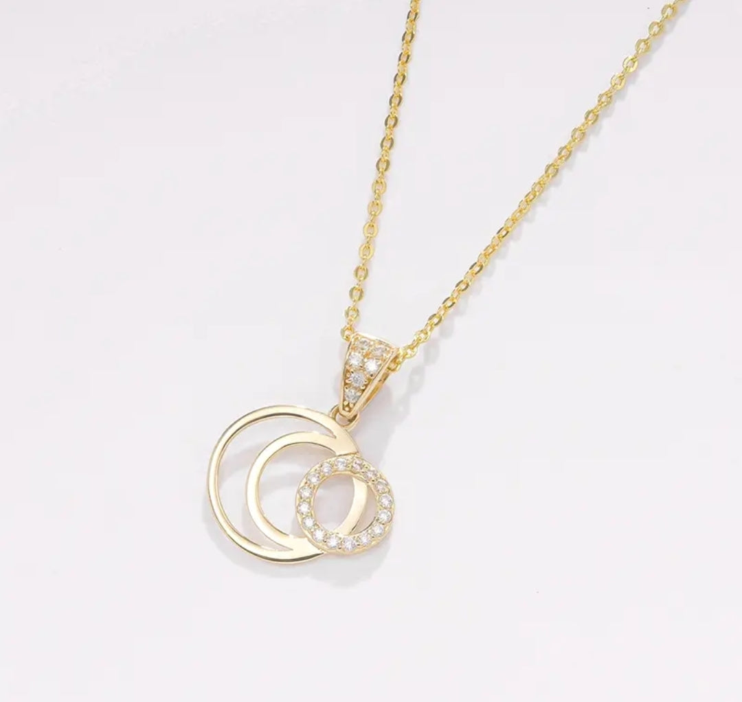 14k solid gold triple circle necklace with 1.3mm zircons