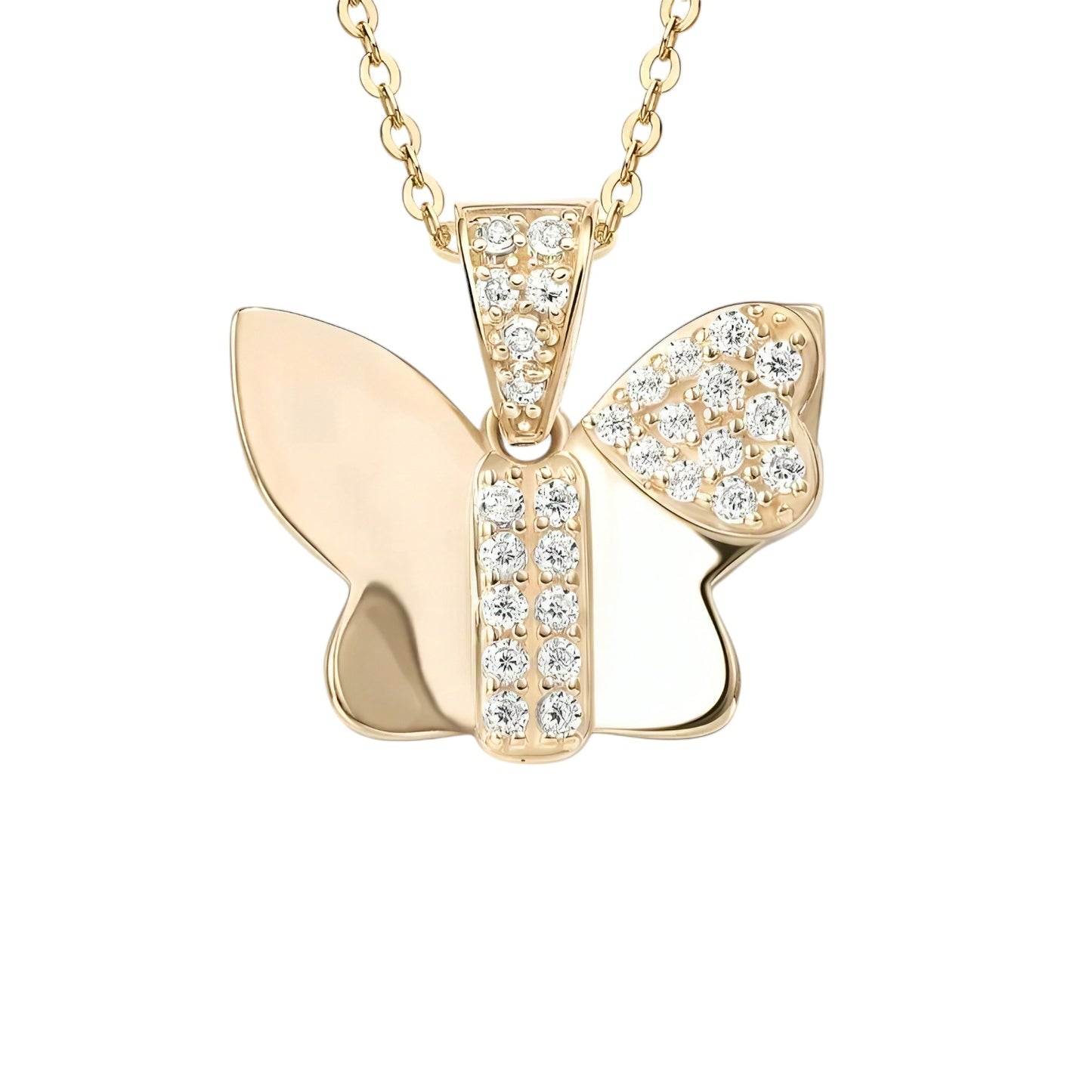 14k solid gold butterfly necklace with 1.3mm zircons