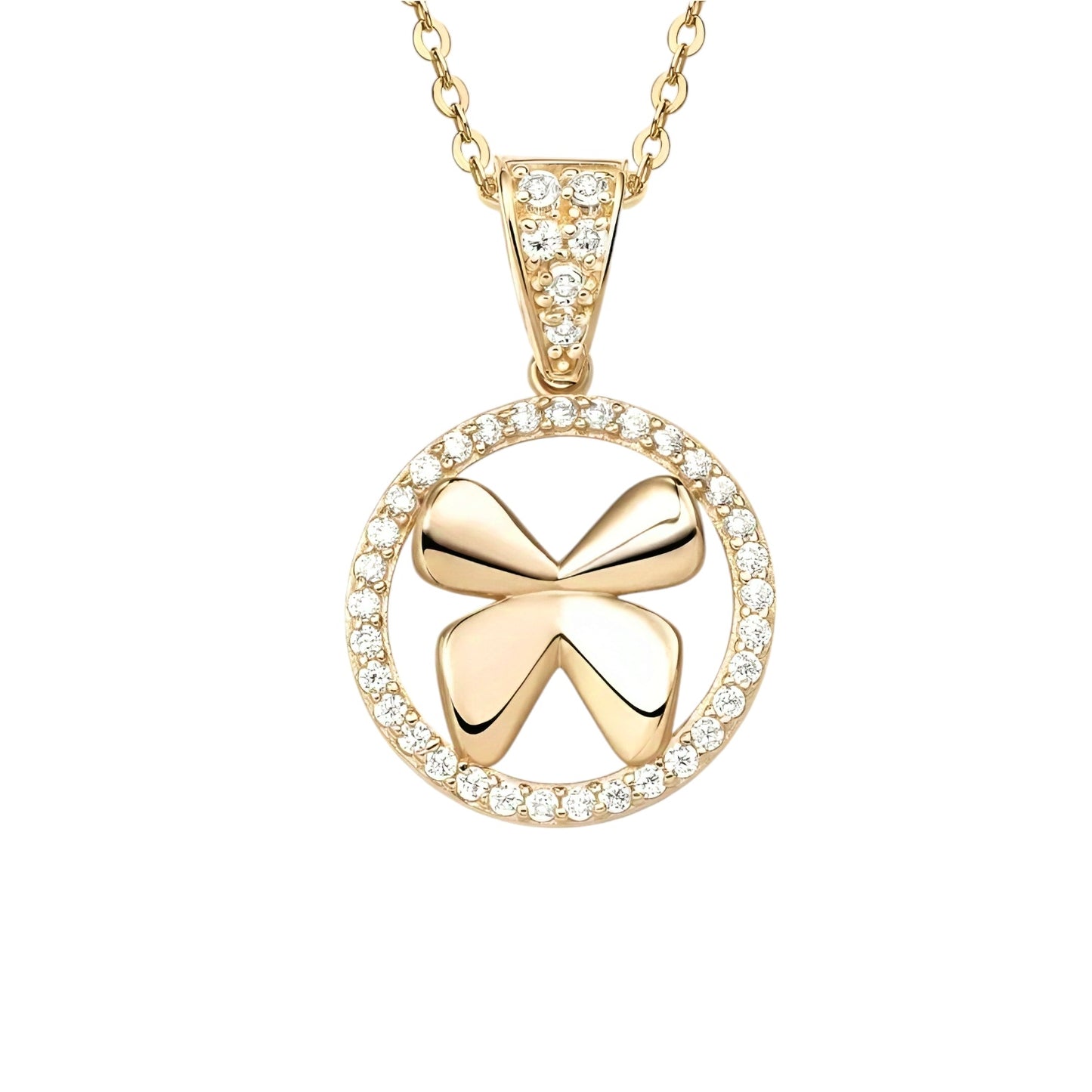 14k solid gold butterfly circle necklace with 1.3mm zircons