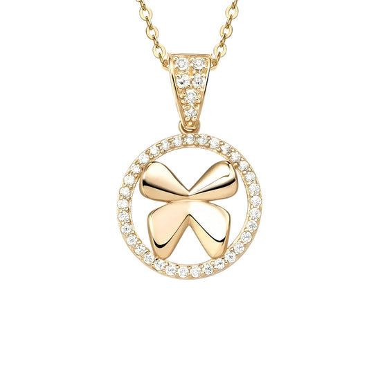 14k solid gold butterfly circle necklace with 1.3mm zircons