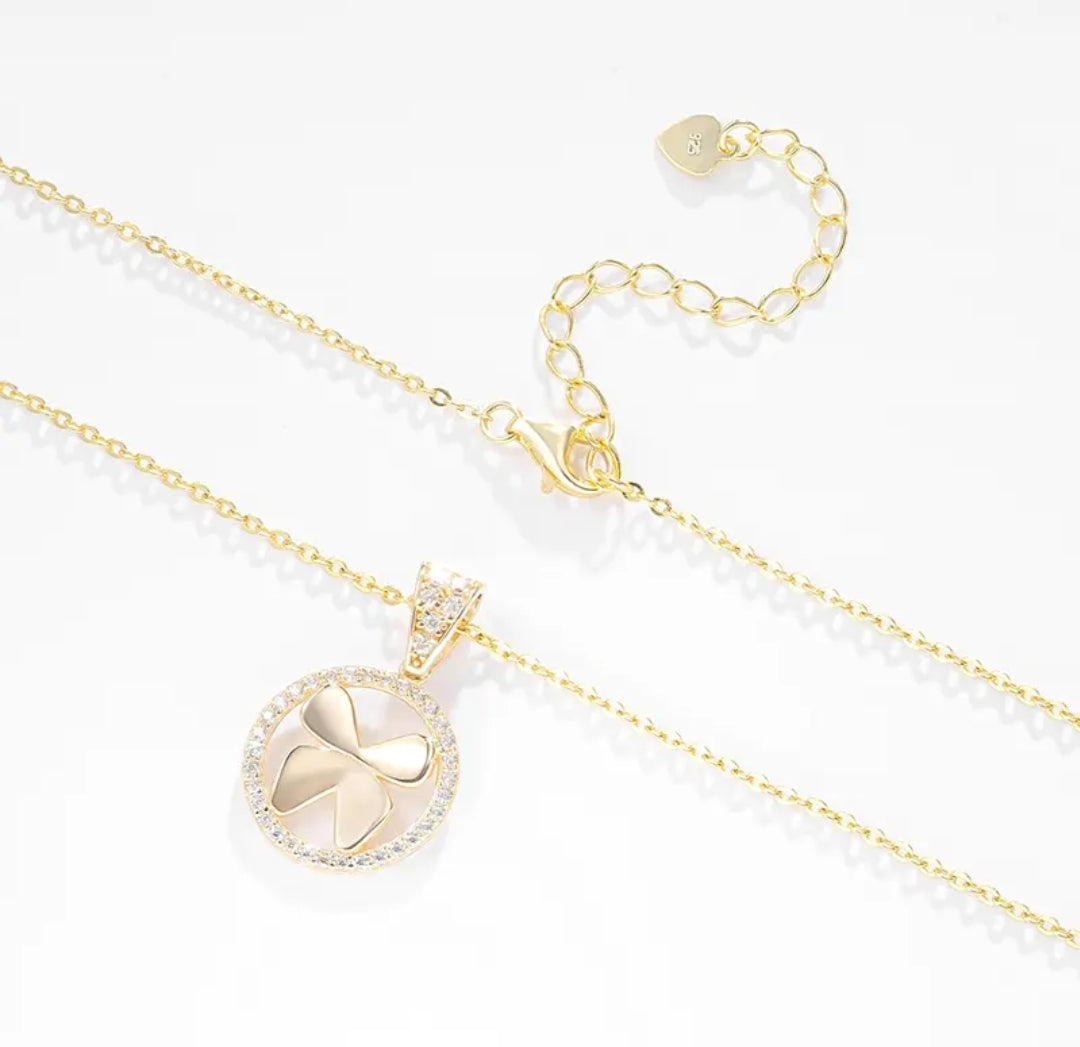 14k solid gold butterfly circle necklace with 1.3mm zircons
