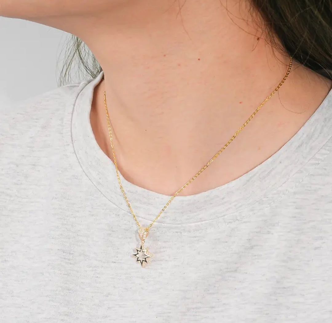 14k solid gold star necklace