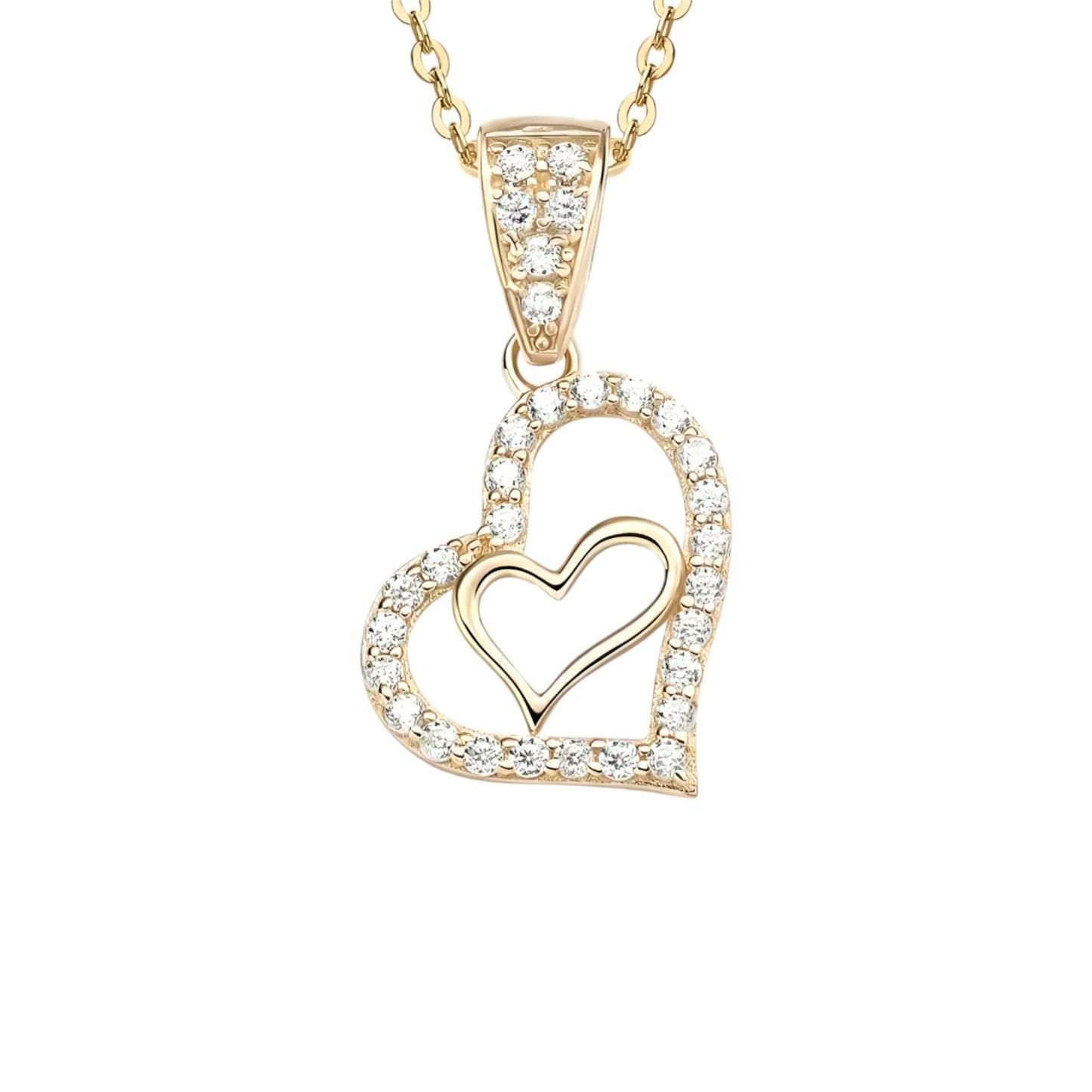 14k solid gold double heart necklace
