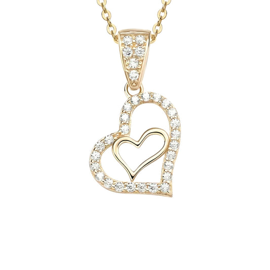 14k solid gold double heart necklace