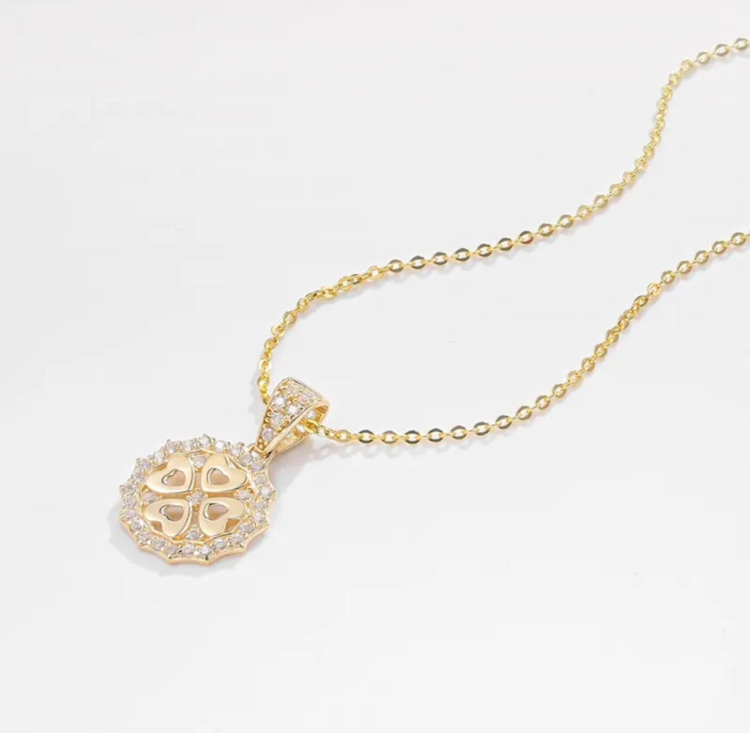 14k solid gold four heart necklace