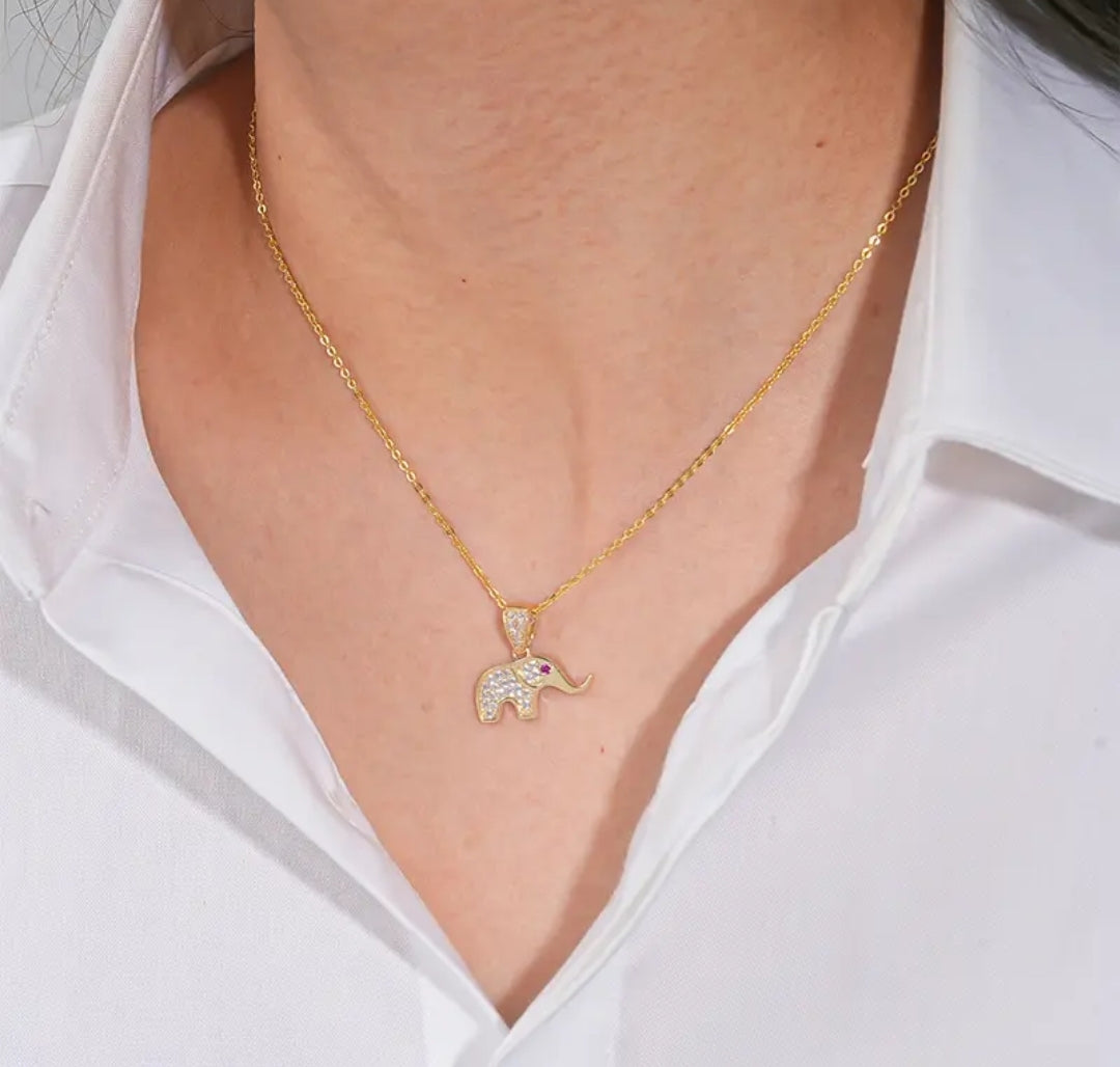 14k solid gold elephant necklace