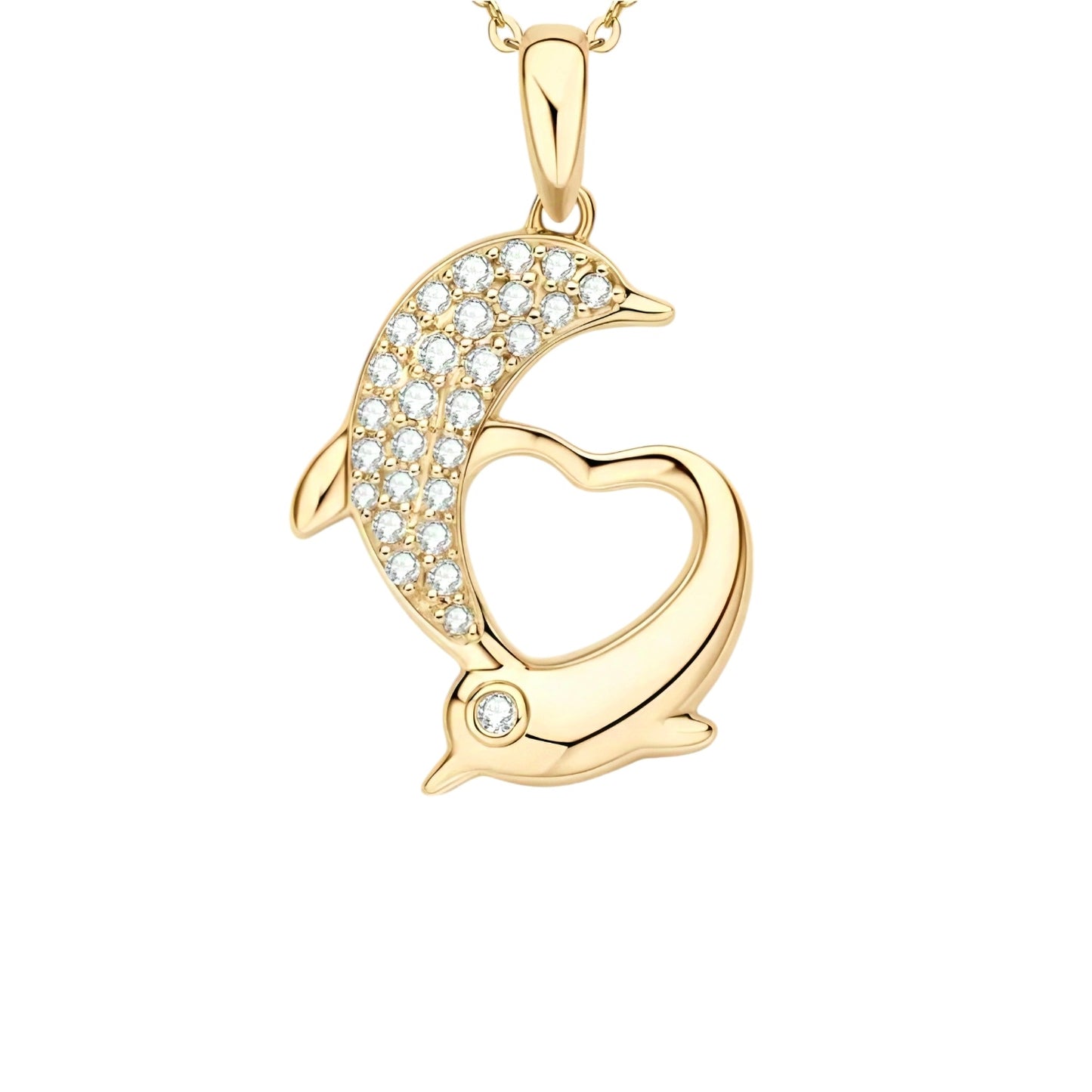 14k solid gold double dolphin necklace