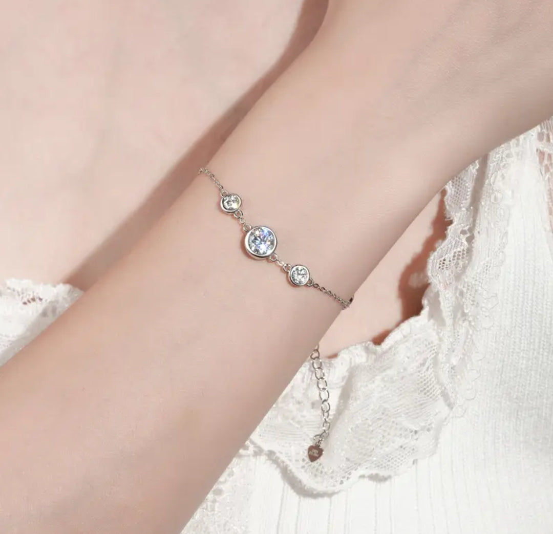 6.5mm and 4mm moissanite silver bracelet