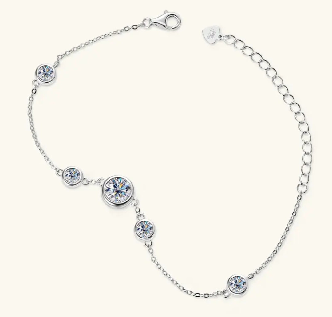 6.5mm and 4mm moissanite silver bracelet