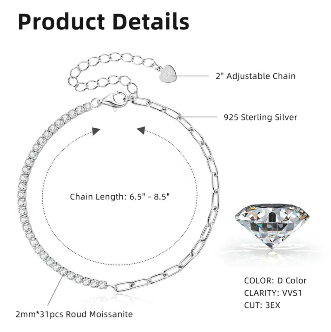 2mm*31pcs moissanite silver bracelet