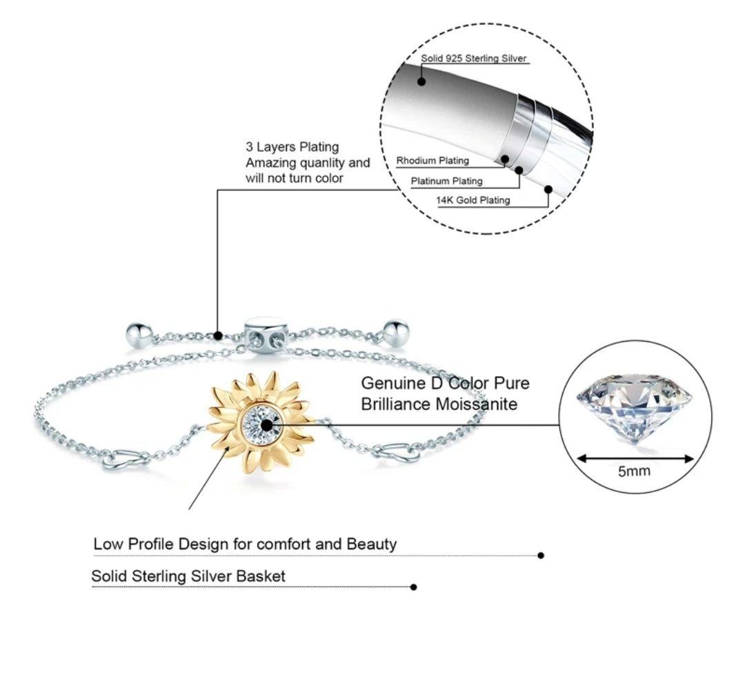 5mm sunflower moissanite silver bracelet