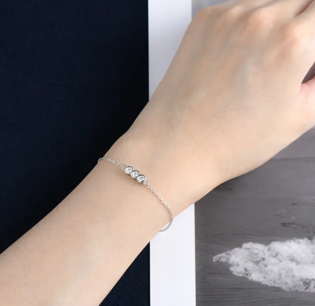 3mm*3pcs moissanite silver bracelet