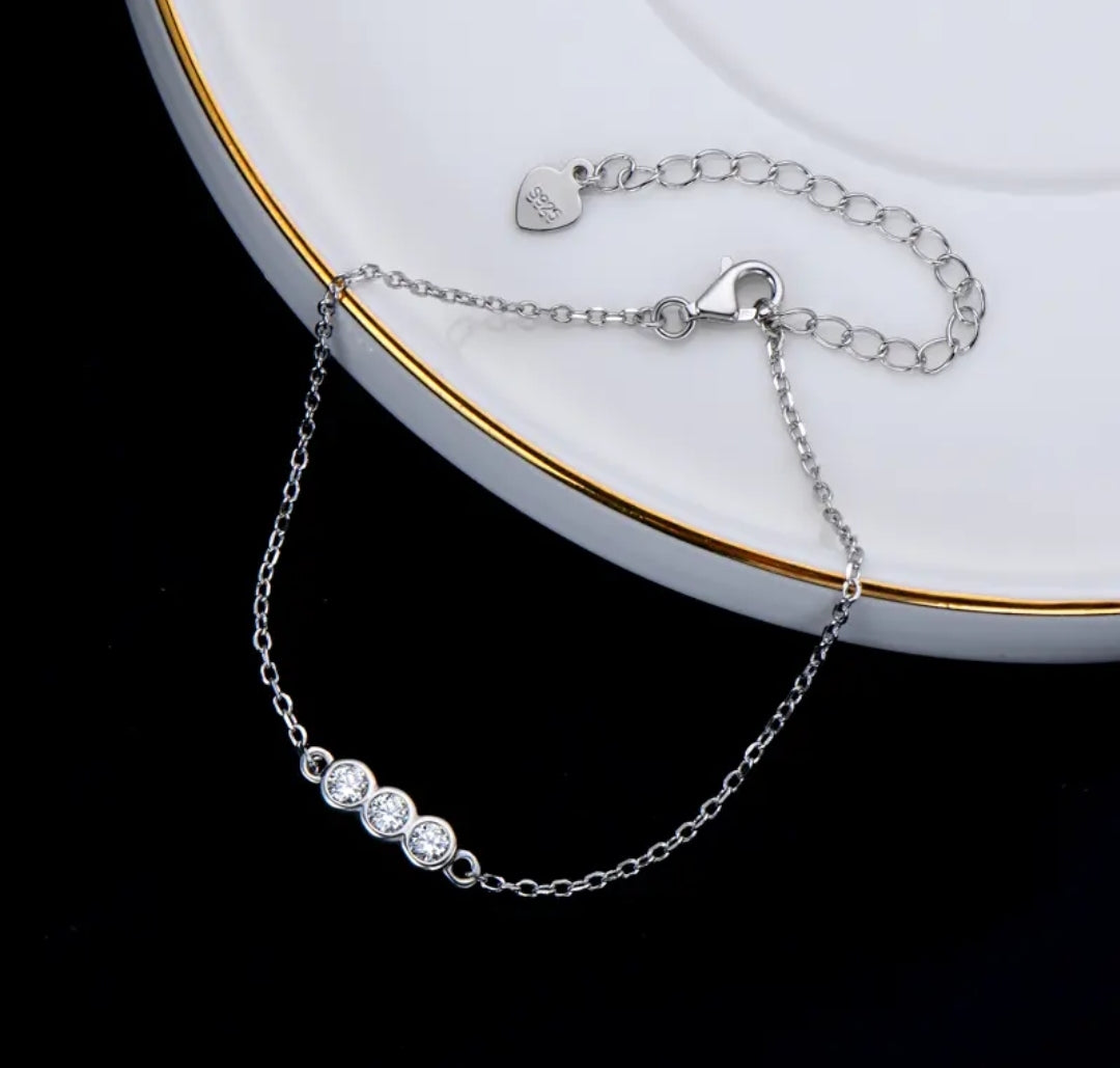 3mm*3pcs moissanite silver bracelet