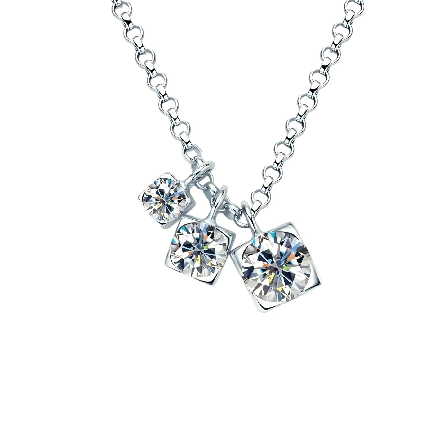 3 stone unique Moissanite pendant necklace