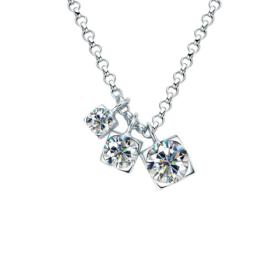 3 stone unique Moissanite pendant necklace