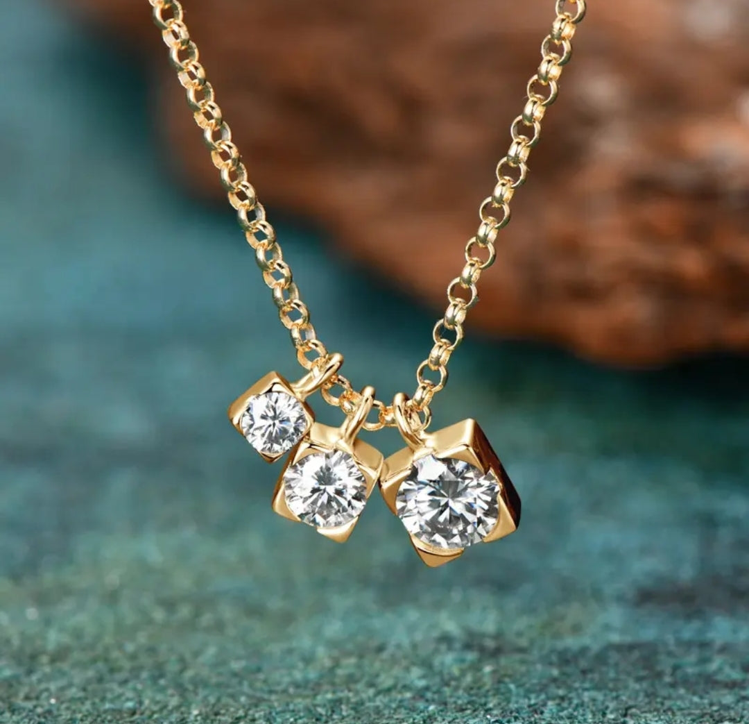 3 stone unique Moissanite pendant necklace