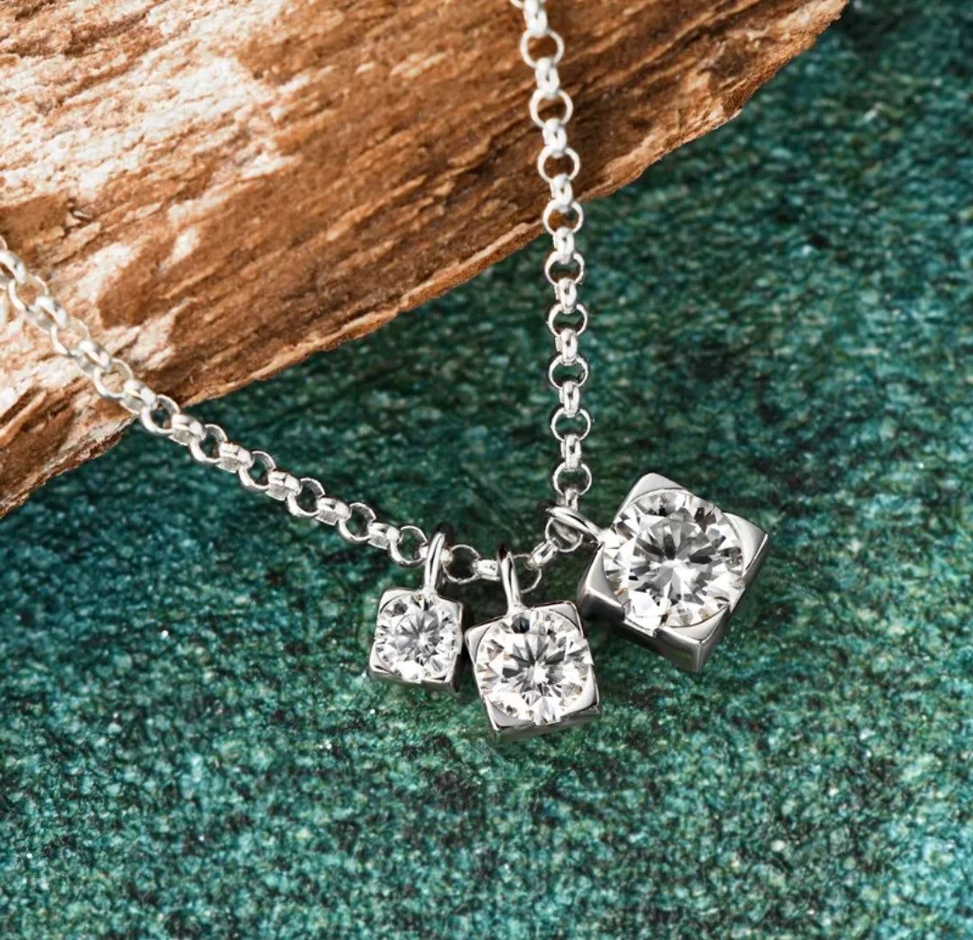 3 stone unique Moissanite pendant necklace