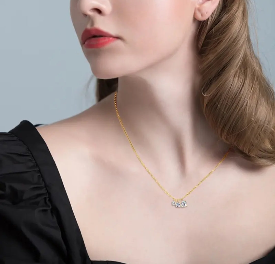 3 stone unique Moissanite pendant necklace