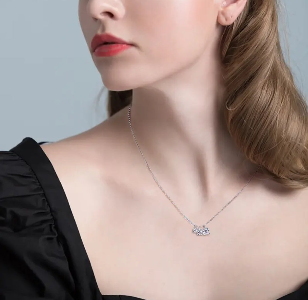 3 stone unique Moissanite pendant necklace