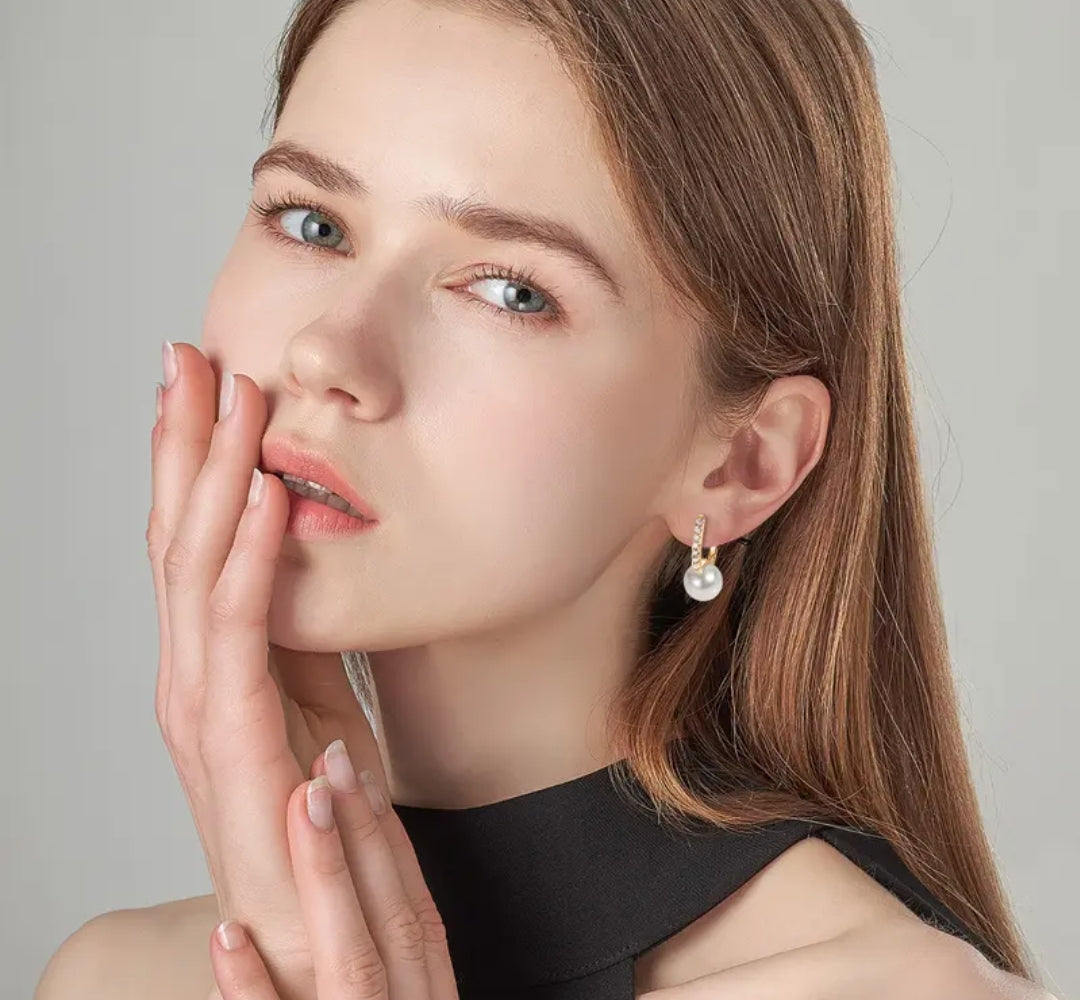 10mm hoop pearl earrings