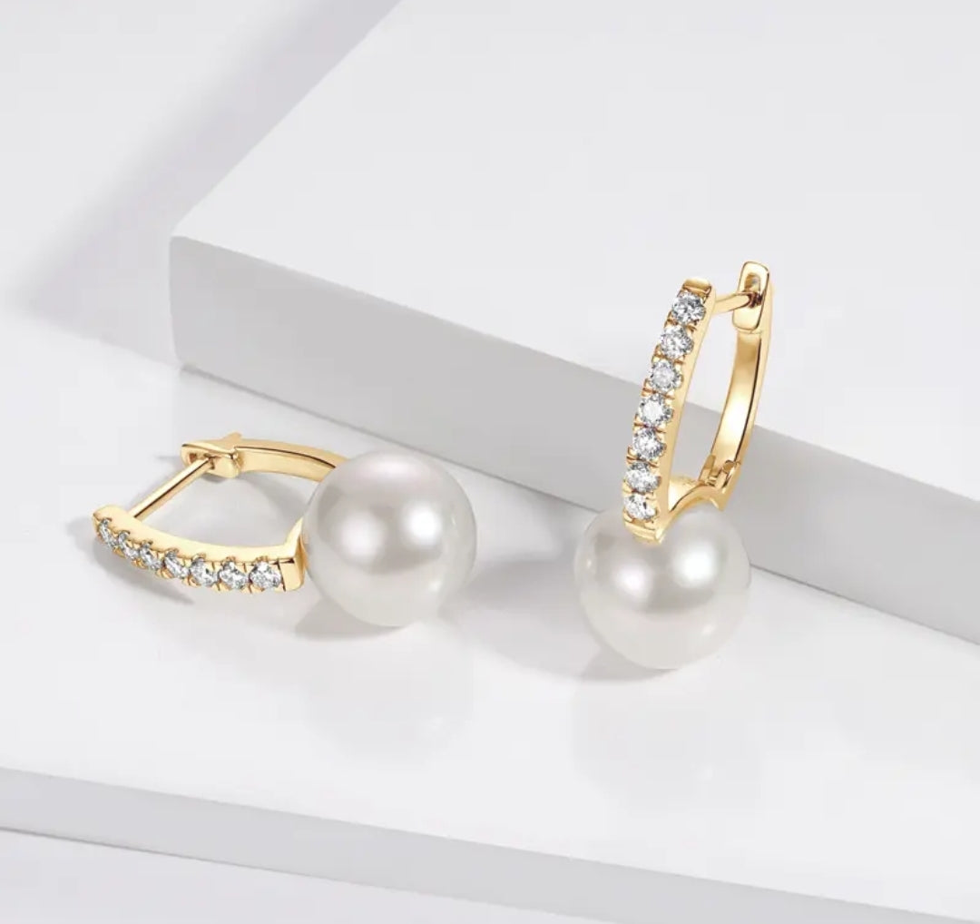 10mm hoop pearl earrings