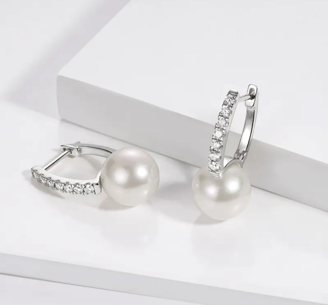 10mm hoop pearl earrings