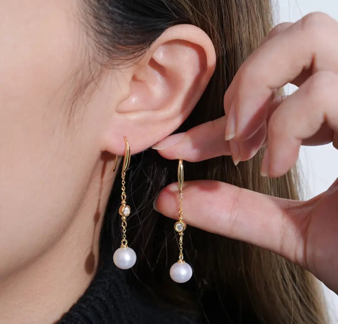 9mm pearl and 3mm moissanite earrings
