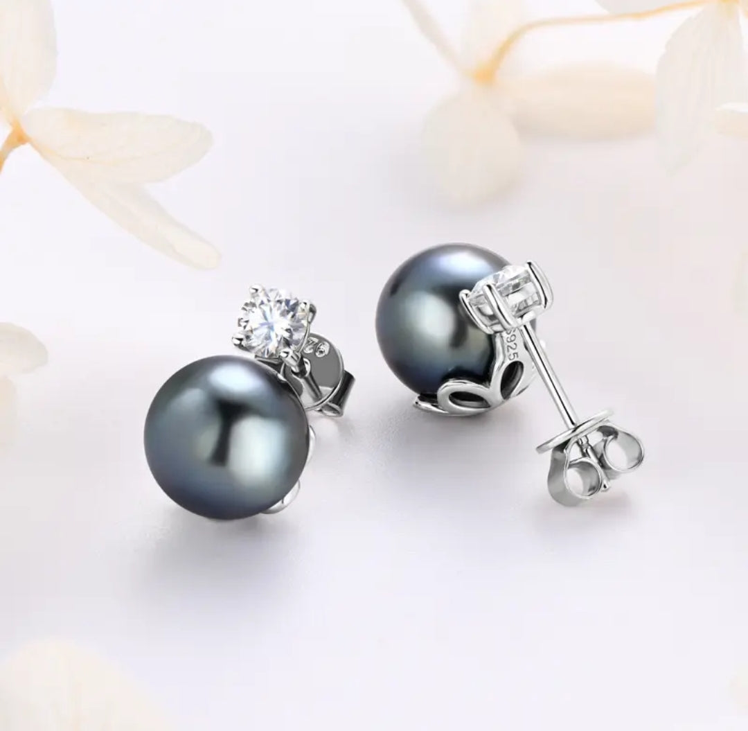 10mm black pearl earrings