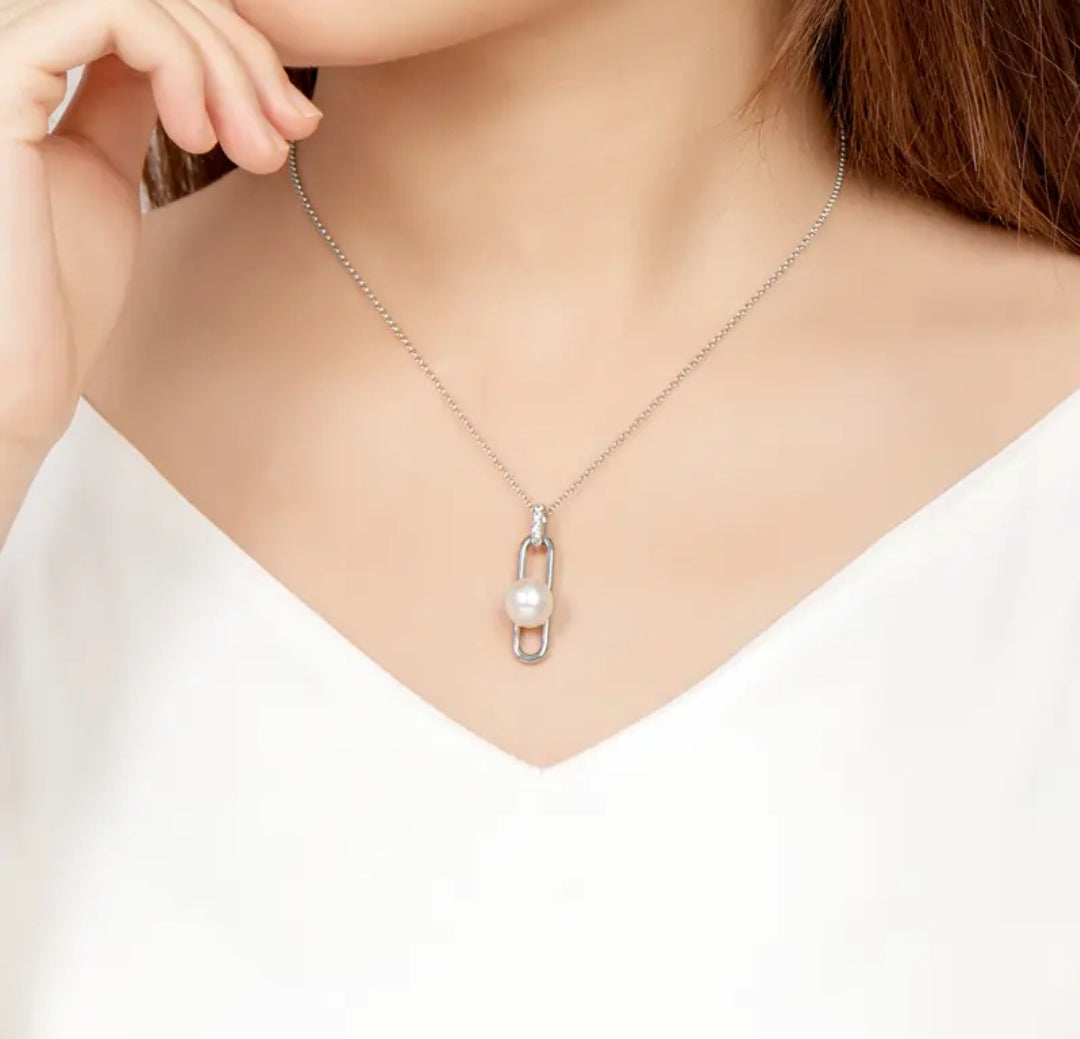 10mm paperclip pearl pendant necklace