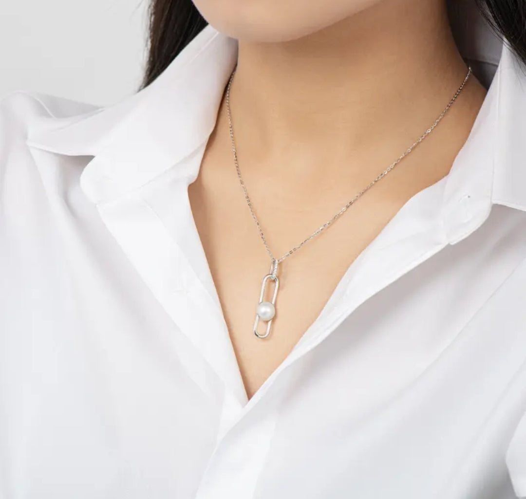 10mm paperclip pearl pendant necklace