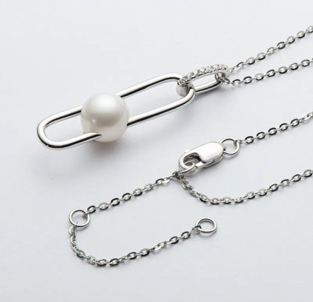 10mm paperclip pearl pendant necklace