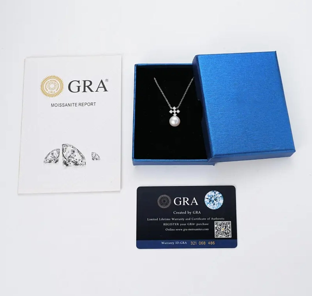 10mm pearl and 2.5mm*5pcs moissanite pendant necklace