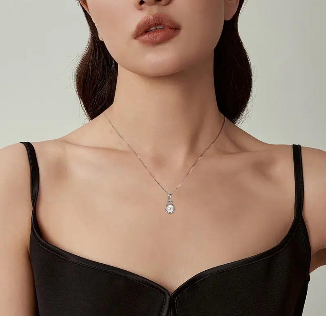 10mm pearl and 1mm multimoissanite pendant necklace