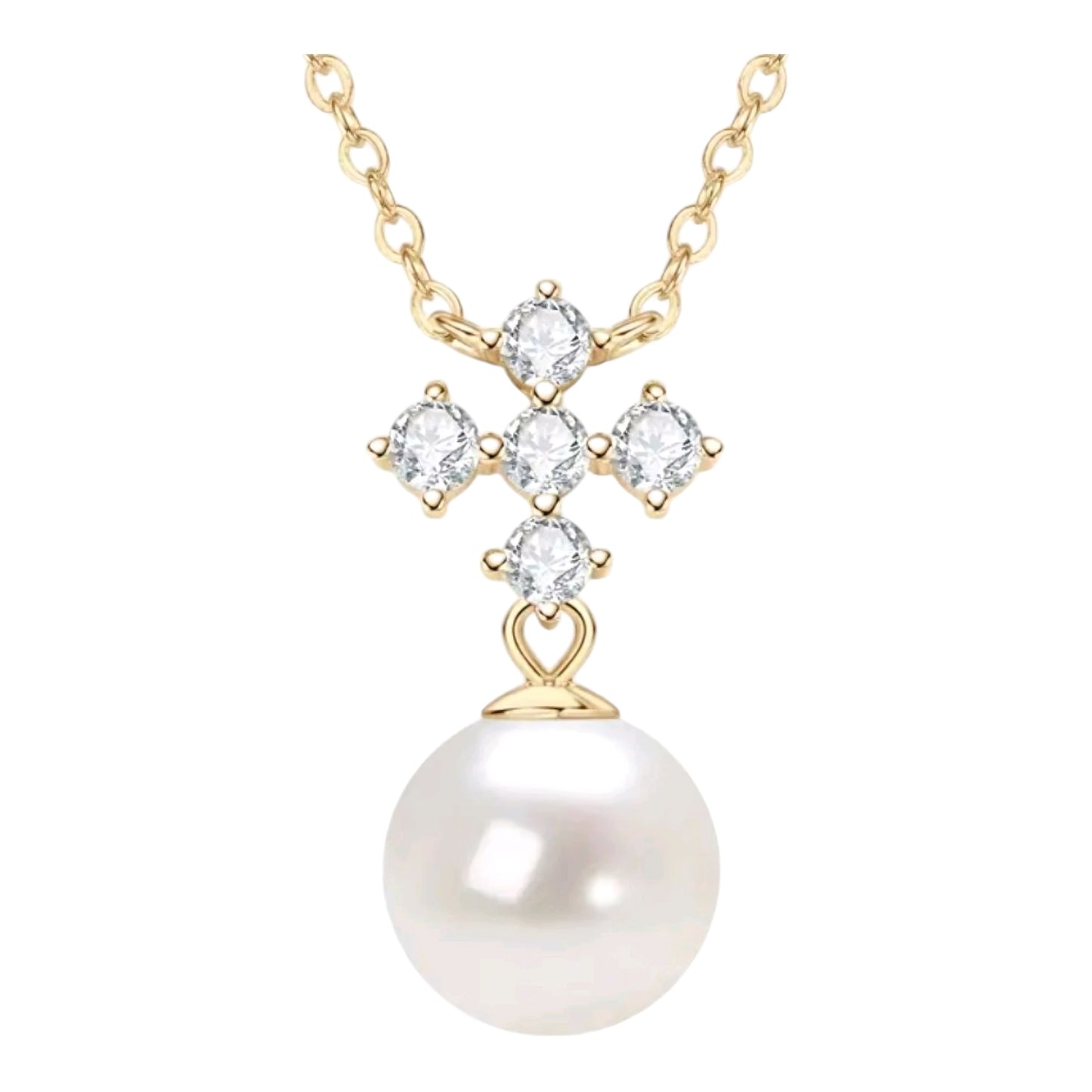 10mm pearl and 2.5mm*5pcs moissanite pendant necklace