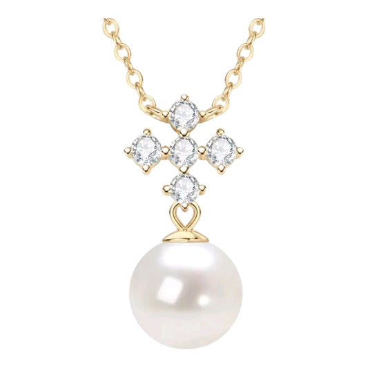 10mm pearl and 2.5mm*5pcs moissanite pendant necklace