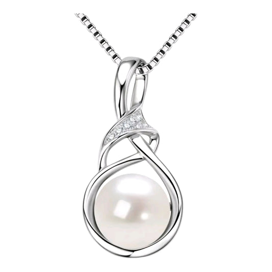 10mm pearl and 1mm multimoissanite pendant necklace