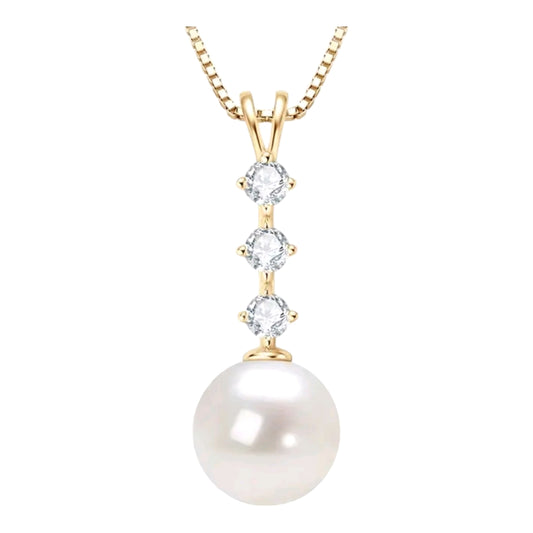 10mm pearl and 3mm*3pcs moissanite pendant necklace