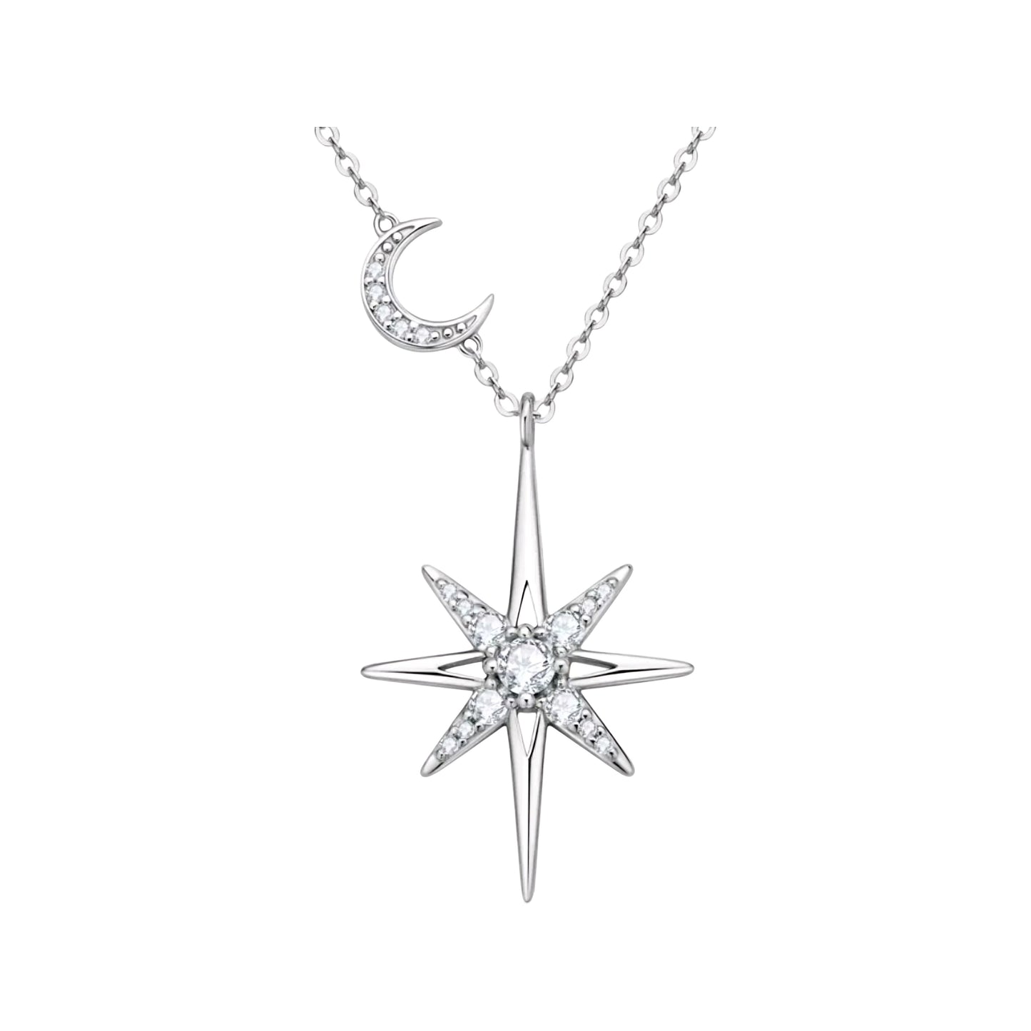 3mm star and moon Moissanite pendant necklace