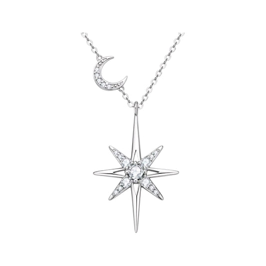 3mm star and moon Moissanite pendant necklace