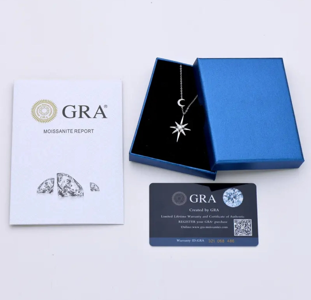 3mm star and moon Moissanite pendant necklace