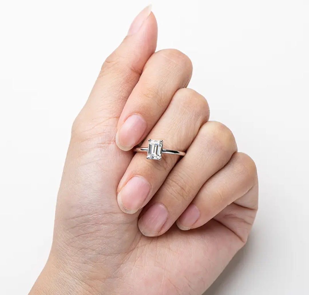1ct emerald cut moissanite engagement ring
