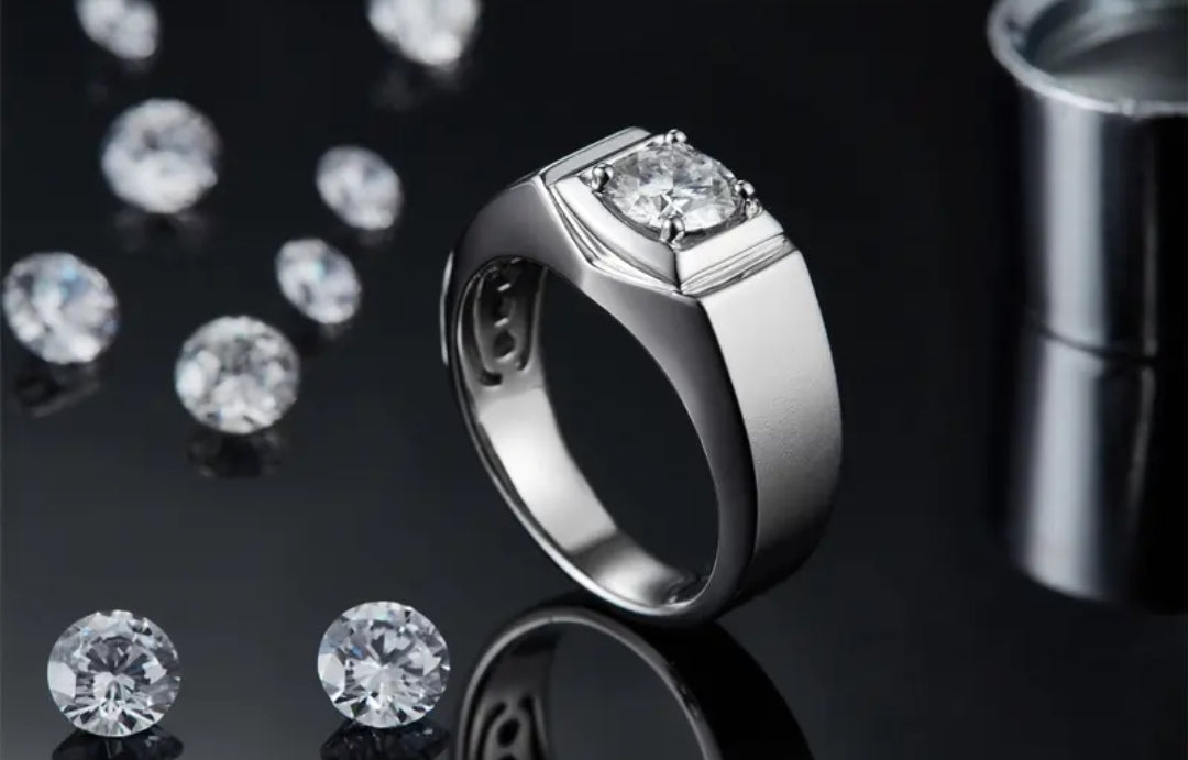 1ct 6.5mm sparkling moissanite ring for men
