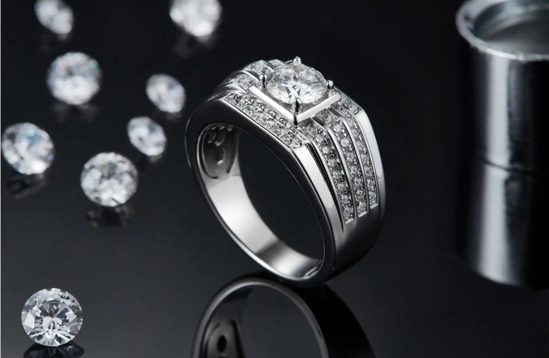 1ct 6.5mm round moissanite ring for men